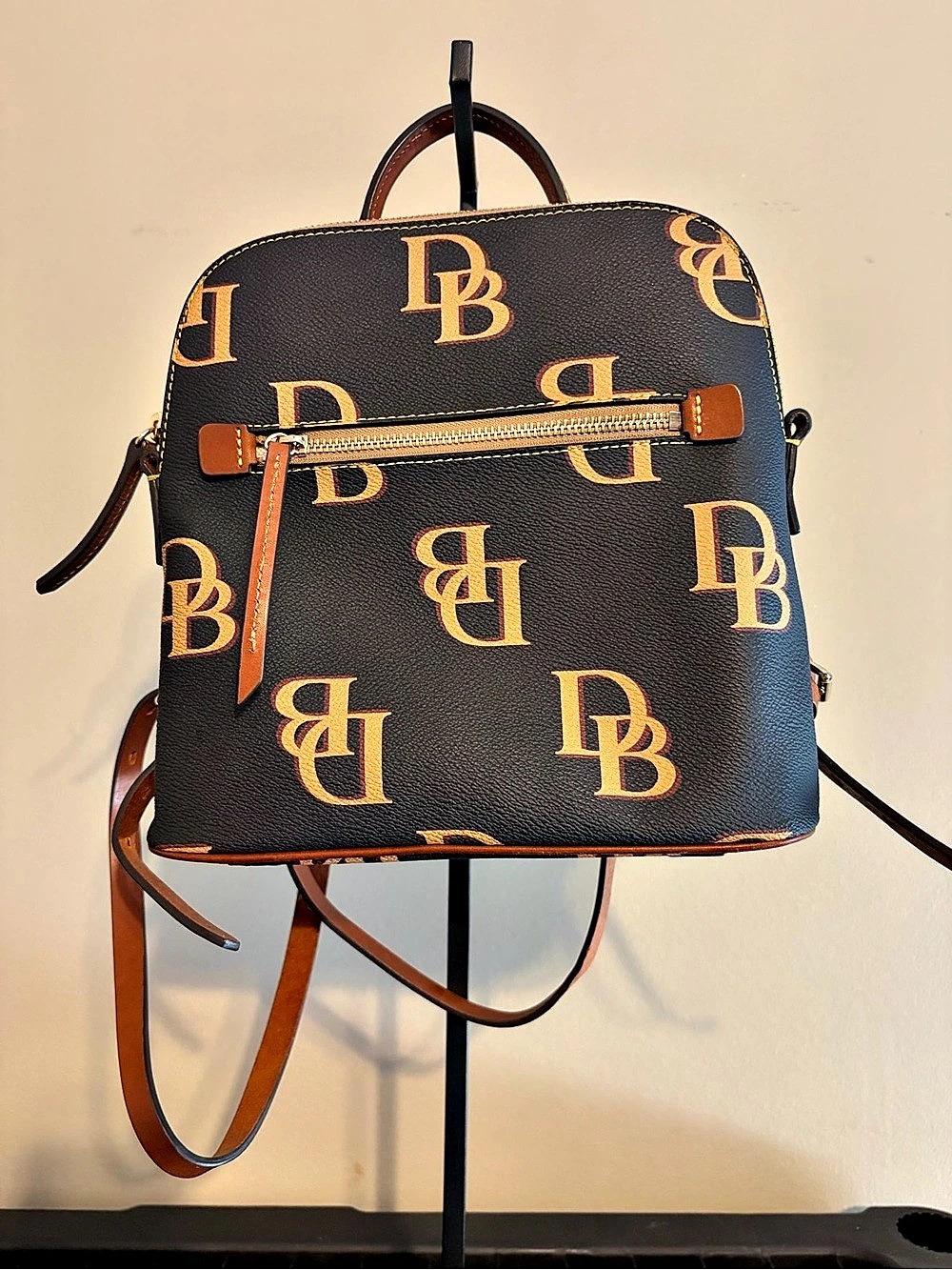Dooney & Bourke DB Monogram Zip Pod Backpack in Black & Brown